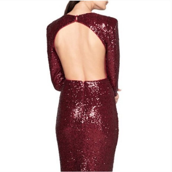 Fame and Partners Open Back Dark Red Sequin Midi Cocktail Dress Size 8 - Picture 3 of 13